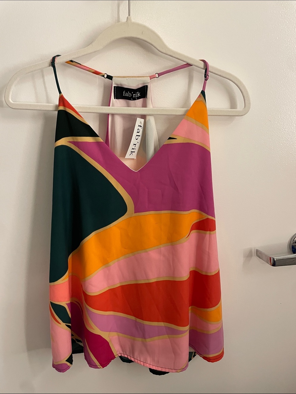 NWT fab'rik Multicolor Colorblock V-Neck Silk-Look Tank